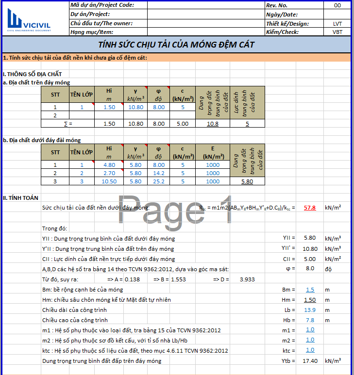 MÓNG ĐƠN ĐỆM CÁT - EXCEL 85