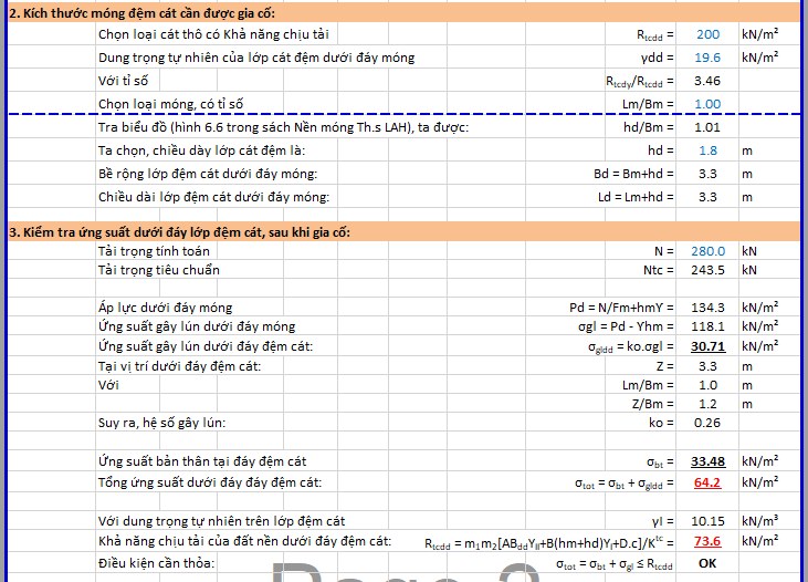 MÓNG ĐƠN ĐỆM CÁT - EXCEL 85