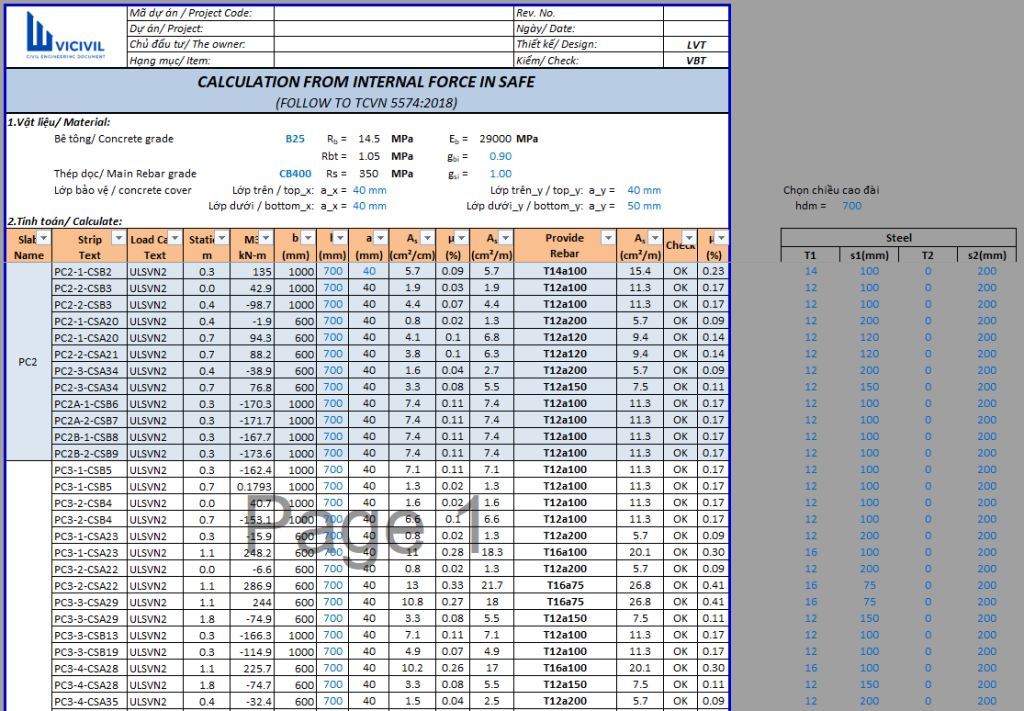 TÍNH TOÁN THÉP TỪ NỘI LỰC TRONG SAFE - EXCEL 88 - Vobaotoan.com