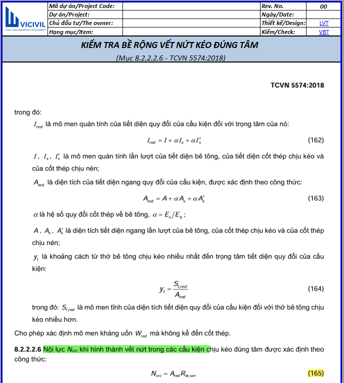 KIỂM TRA BỀ RỘNG VẾT NỨT CHỊU KÉO ĐÚNG TÂM - TCVN 5574:2018 - EXCEL 89